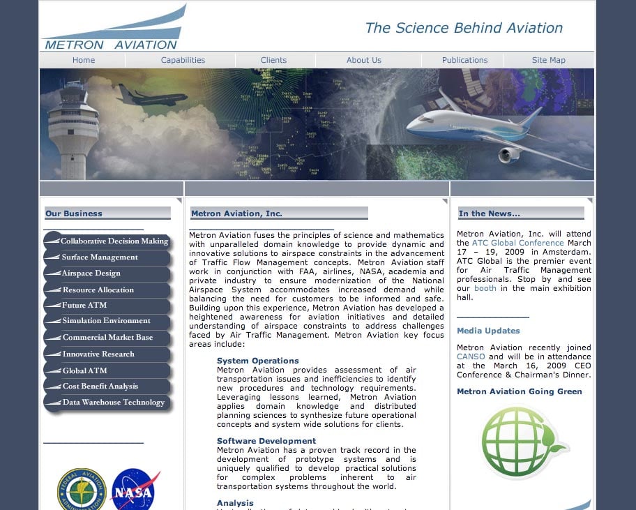 Metron Aviation Website Before